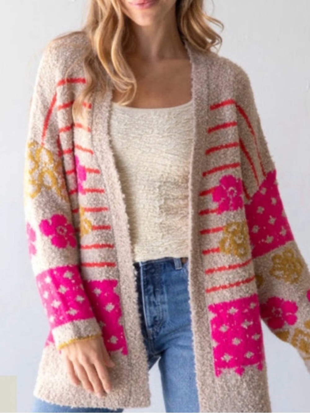 Cozy Natural Life Calla Jacquard Sweater Cardigan